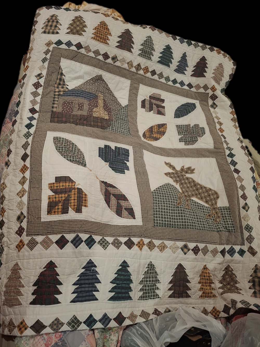 Handmade Patchwork Woodland Quilted Throw 45" X 53"